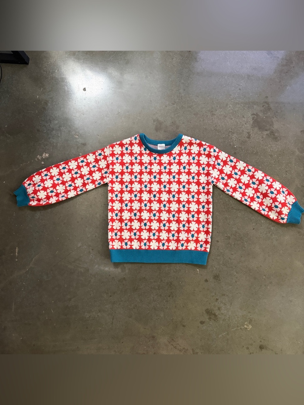 Hanna Andersson Red and White Floral Crewneck Sweater with Blue Trim Daisy 10